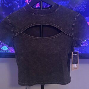 Ninth Hall Fundamentals Gray Acid Wash Crop Top